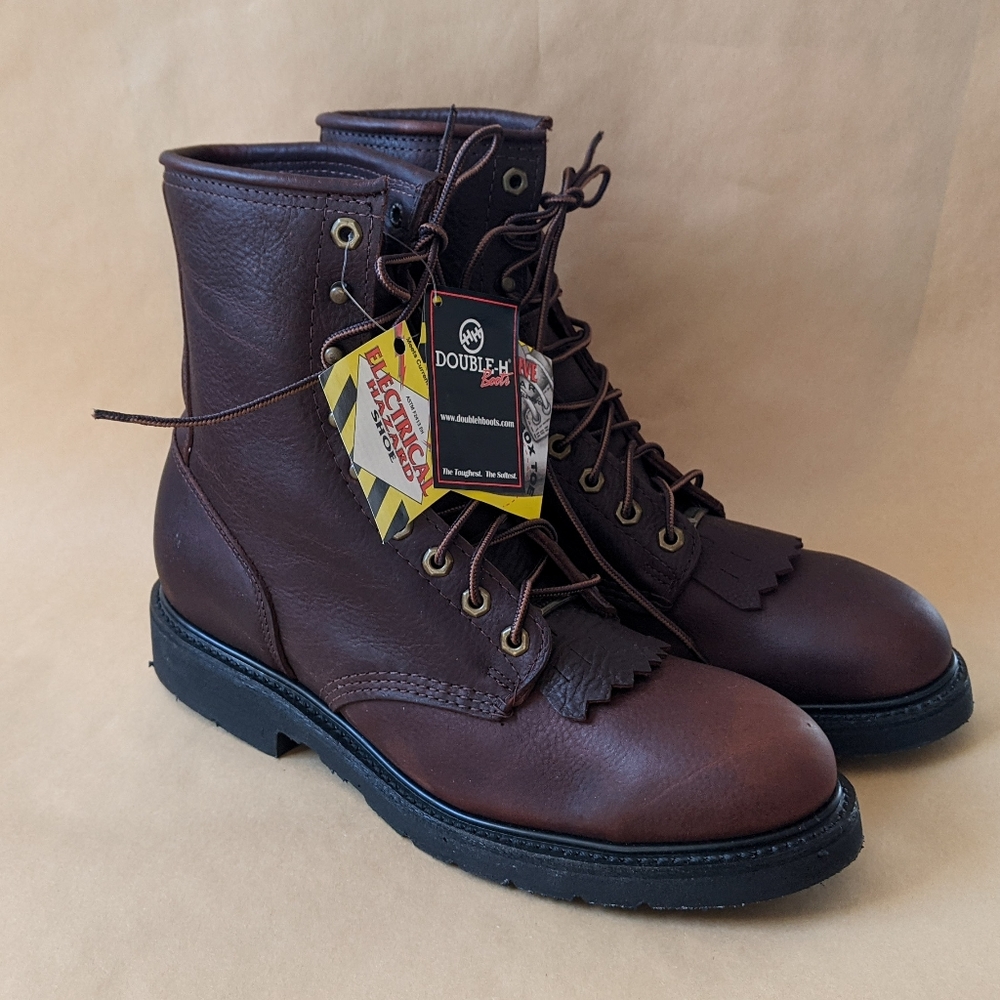 Double-H 8" Steel Lacer Black Walnut Leather Work Boots